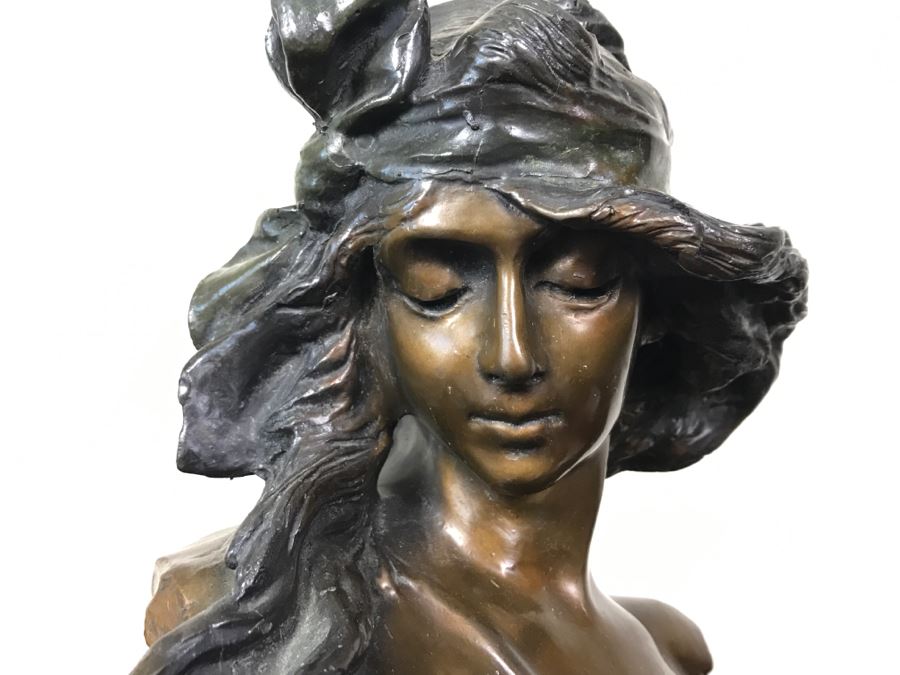 Bronze Sculpture Bust Titled 'Salome' On Marble Base With Brass Label By Alfred Jean Foretay France [Photo 6]