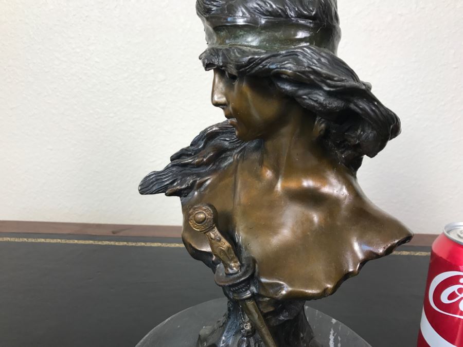 Bronze Sculpture Bust Titled 'Salome' On Marble Base With Brass Label By Alfred Jean Foretay France [Photo 17]