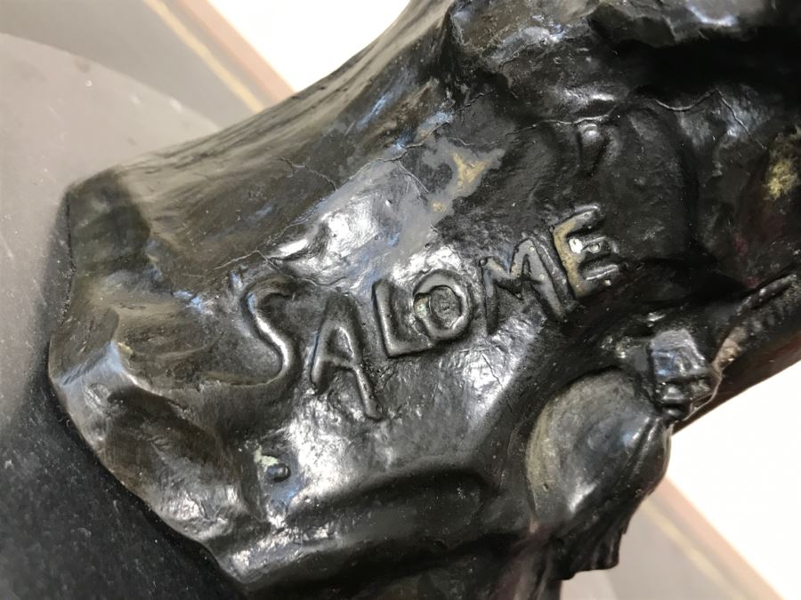 Bronze Sculpture Bust Titled 'Salome' On Marble Base With Brass Label By Alfred Jean Foretay France [Photo 5]