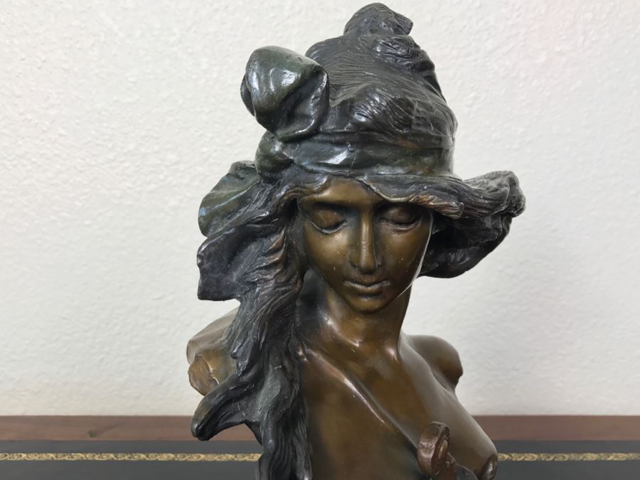 Bronze Sculpture Bust Titled 'Salome' On Marble Base With Brass Label By Alfred Jean Foretay France [Photo 7]