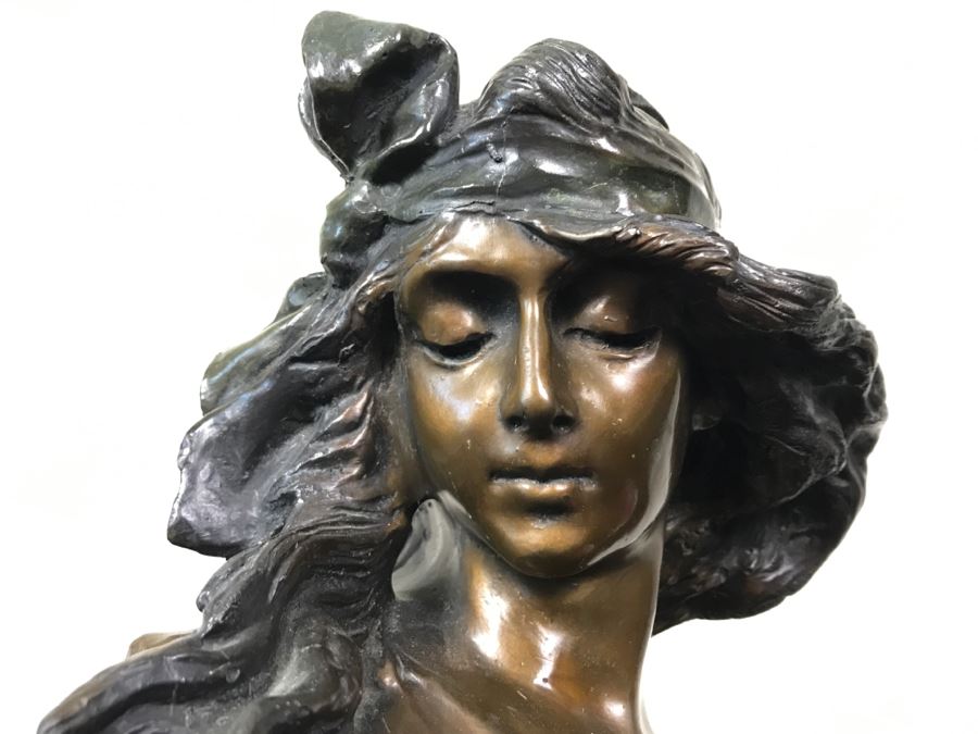 Bronze Sculpture Bust Titled 'Salome' On Marble Base With Brass Label By Alfred Jean Foretay France [Photo 10]
