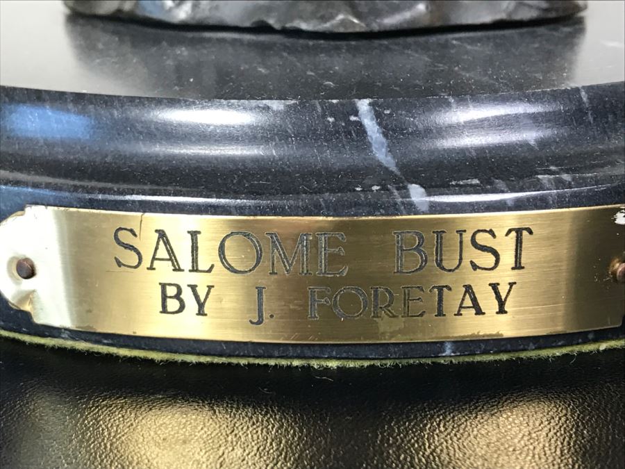 Bronze Sculpture Bust Titled 'Salome' On Marble Base With Brass Label By Alfred Jean Foretay France [Photo 2]