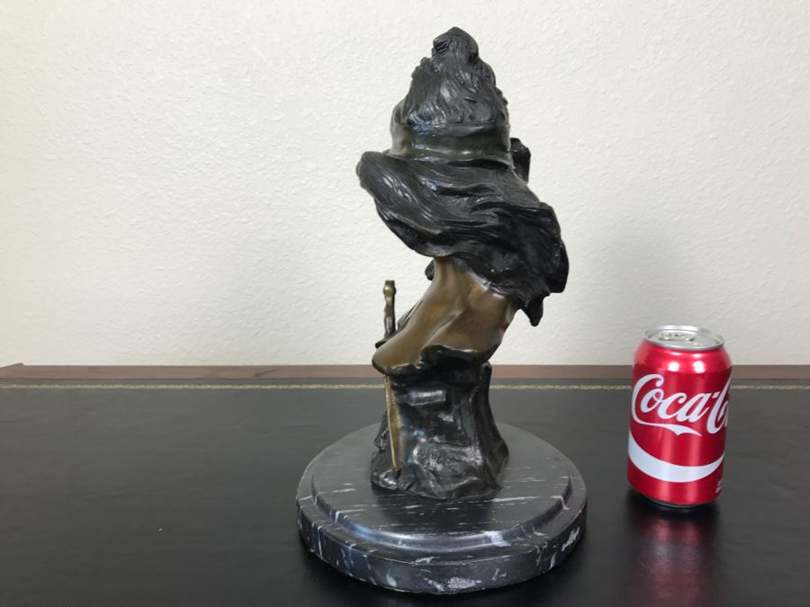 Bronze Sculpture Bust Titled 'Salome' On Marble Base With Brass Label By Alfred Jean Foretay France [Photo 15]