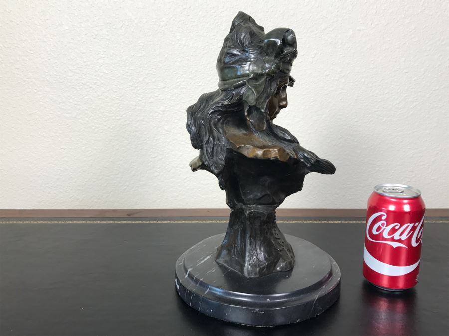 Bronze Sculpture Bust Titled 'Salome' On Marble Base With Brass Label By Alfred Jean Foretay France [Photo 11]