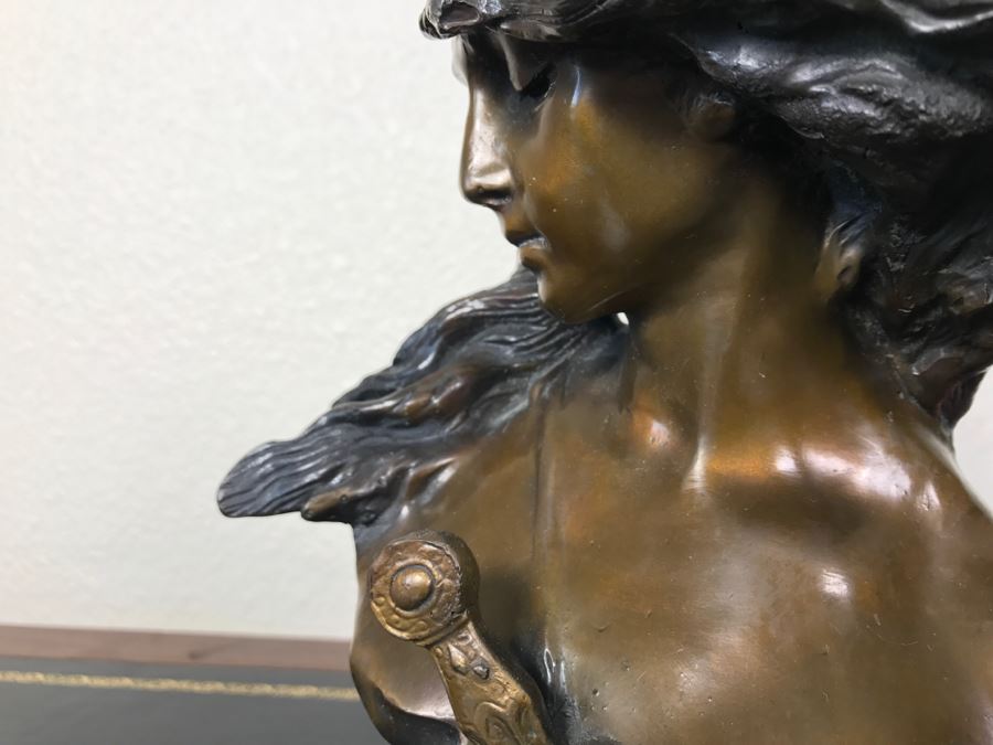Bronze Sculpture Bust Titled 'Salome' On Marble Base With Brass Label By Alfred Jean Foretay France [Photo 18]