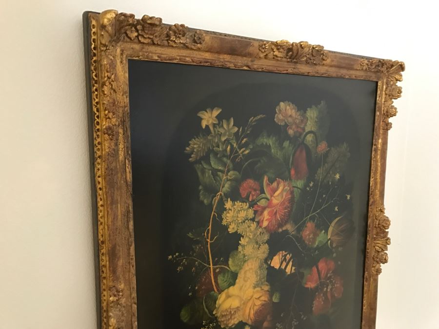 Chinese Artist Siu Ho Lee LARGE Framed Oil Painting On Canvas Depicting A Colorful Floral In Spectacular Gilt Wood Frame 55' X 67.5' Estimate $6,500 [Photo 28]