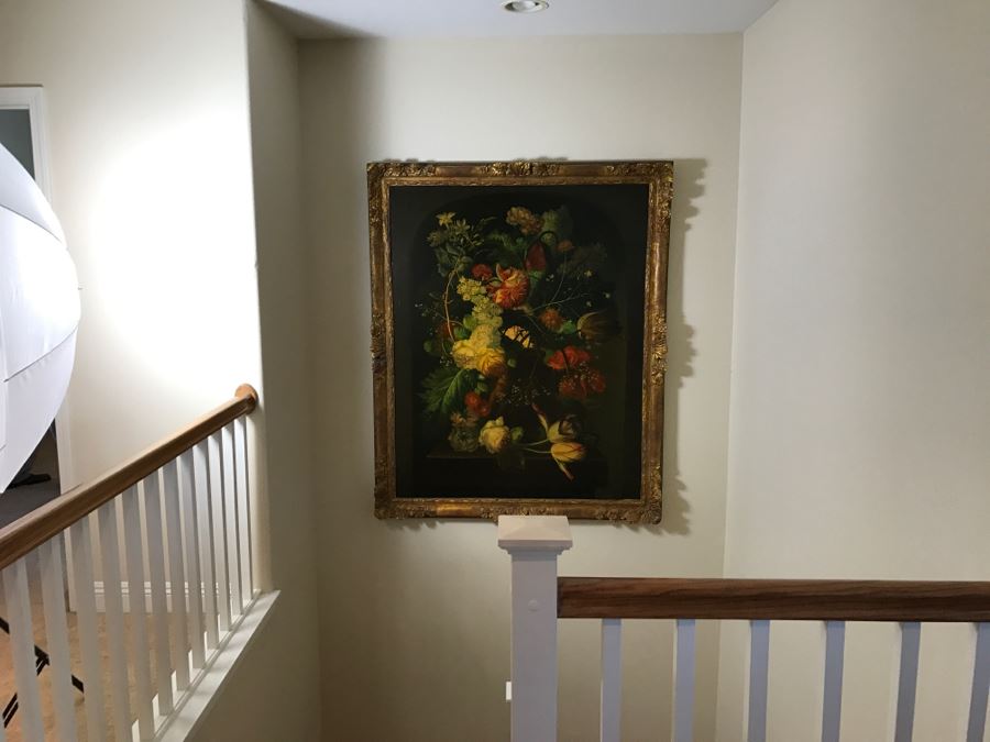 Chinese Artist Siu Ho Lee LARGE Framed Oil Painting On Canvas Depicting A Colorful Floral In Spectacular Gilt Wood Frame 55' X 67.5' Estimate $6,500 [Photo 27]