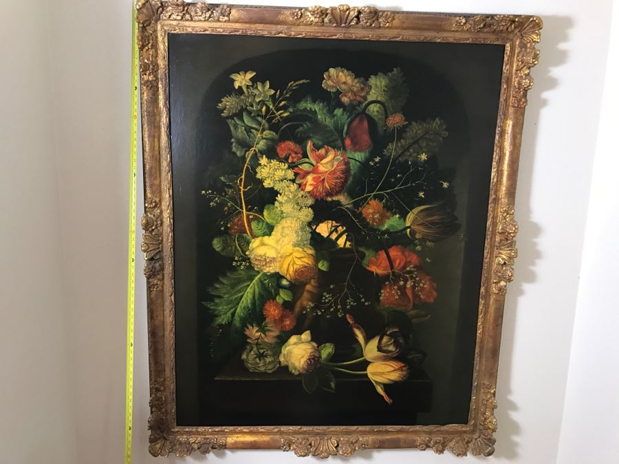 Chinese Artist Siu Ho Lee LARGE Framed Oil Painting On Canvas Depicting A Colorful Floral In Spectacular Gilt Wood Frame 55' X 67.5' Estimate $6,500 [Photo 33]