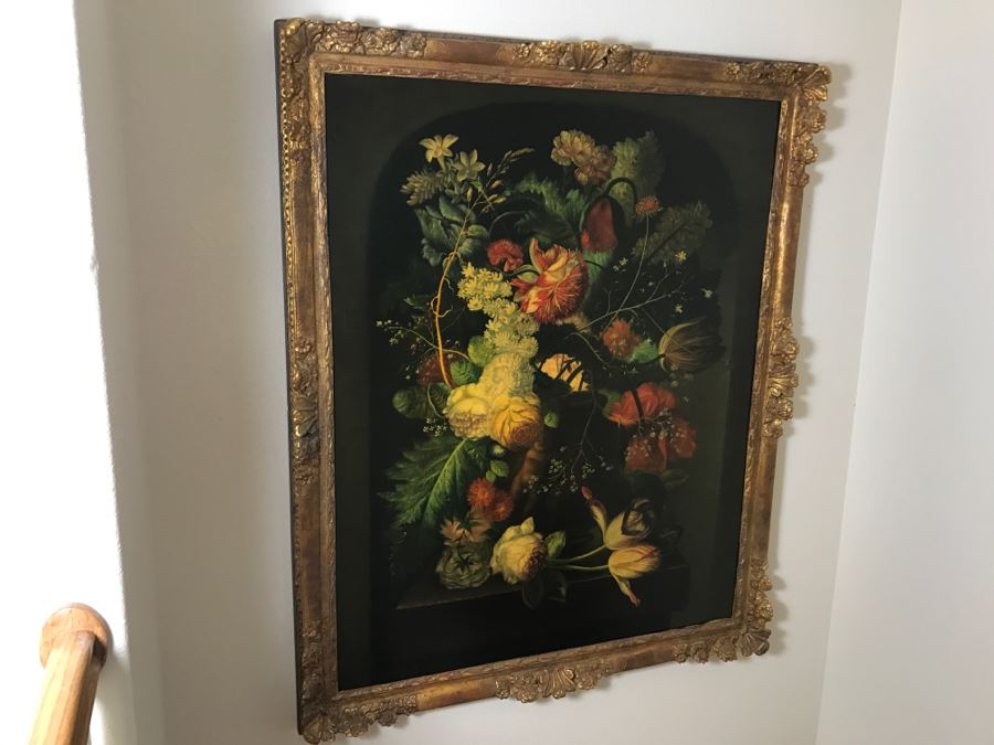Chinese Artist Siu Ho Lee LARGE Framed Oil Painting On Canvas Depicting A Colorful Floral In Spectacular Gilt Wood Frame 55' X 67.5' Estimate $6,500 [Photo 3]