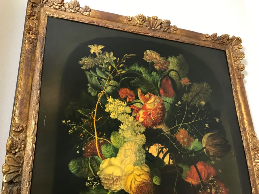 Chinese Artist Siu Ho Lee LARGE Framed Oil Painting On Canvas Depicting A Colorful Floral In Spectacular Gilt Wood Frame 55' X 67.5' Estimate $6,500 [Photo 6]