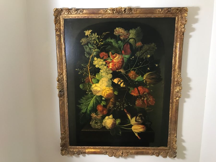 Chinese Artist Siu Ho Lee LARGE Framed Oil Painting On Canvas Depicting A Colorful Floral In Spectacular Gilt Wood Frame 55' X 67.5' Estimate $6,500 [Photo 26]