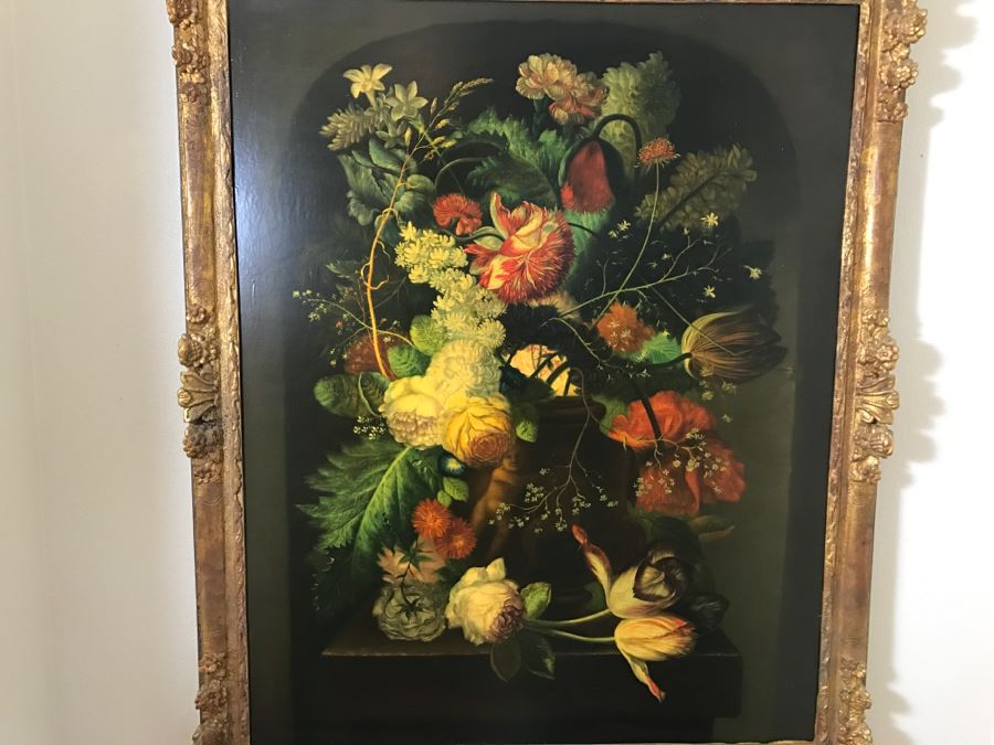 Chinese Artist Siu Ho Lee LARGE Framed Oil Painting On Canvas Depicting A Colorful Floral In Spectacular Gilt Wood Frame 55' X 67.5' Estimate $6,500 [Photo 24]