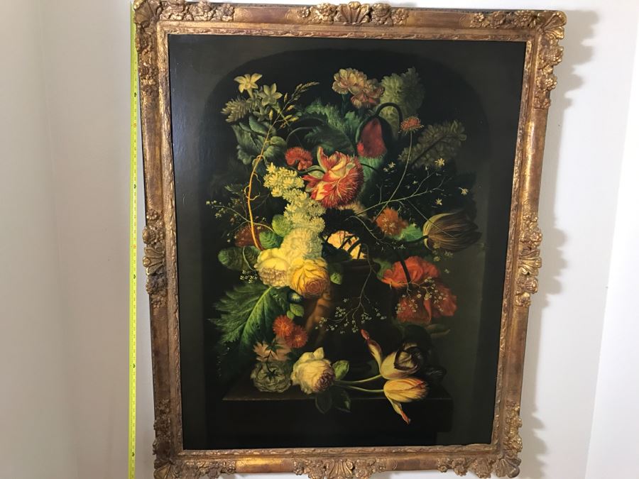 Chinese Artist Siu Ho Lee LARGE Framed Oil Painting On Canvas Depicting A Colorful Floral In Spectacular Gilt Wood Frame 55' X 67.5' Estimate $6,500 [Photo 32]