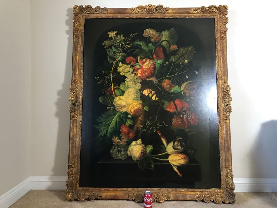 Chinese Artist Siu Ho Lee LARGE Framed Oil Painting On Canvas Depicting A Colorful Floral In Spectacular Gilt Wood Frame 55' X 67.5' Estimate $6,500 [Photo 48]