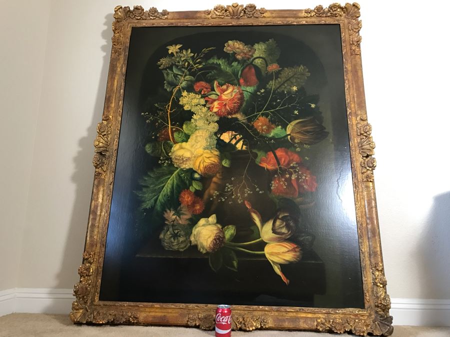 Chinese Artist Siu Ho Lee LARGE Framed Oil Painting On Canvas Depicting A Colorful Floral In Spectacular Gilt Wood Frame 55' X 67.5' Estimate $6,500 [Photo 49]