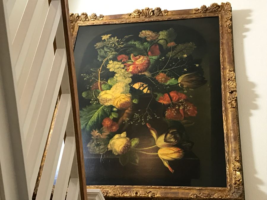 Chinese Artist Siu Ho Lee LARGE Framed Oil Painting On Canvas Depicting A Colorful Floral In Spectacular Gilt Wood Frame 55' X 67.5' Estimate $6,500 [Photo 9]