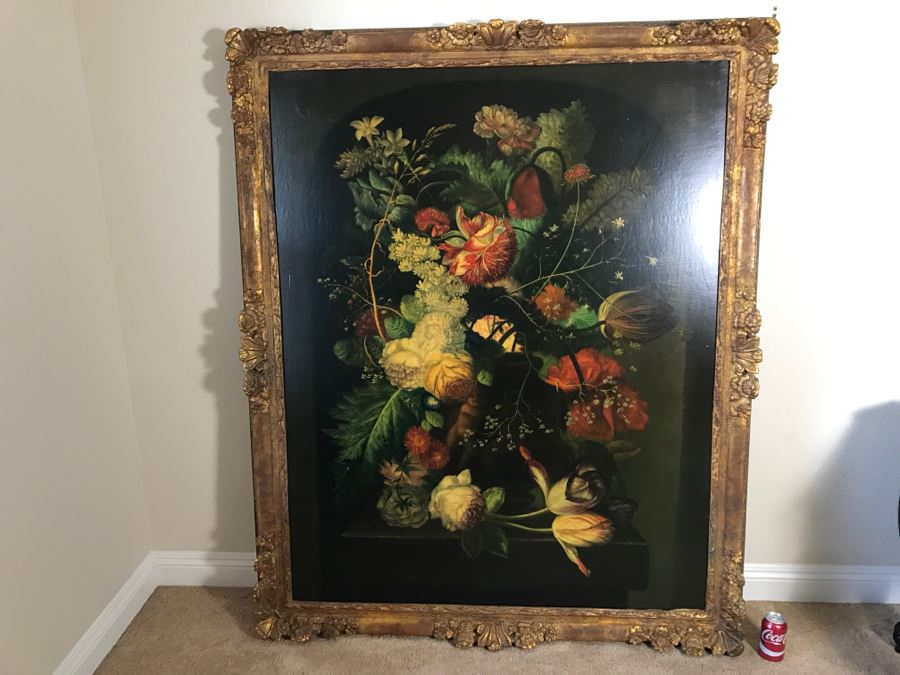 Chinese Artist Siu Ho Lee LARGE Framed Oil Painting On Canvas Depicting A Colorful Floral In Spectacular Gilt Wood Frame 55' X 67.5' Estimate $6,500 [Photo 44]