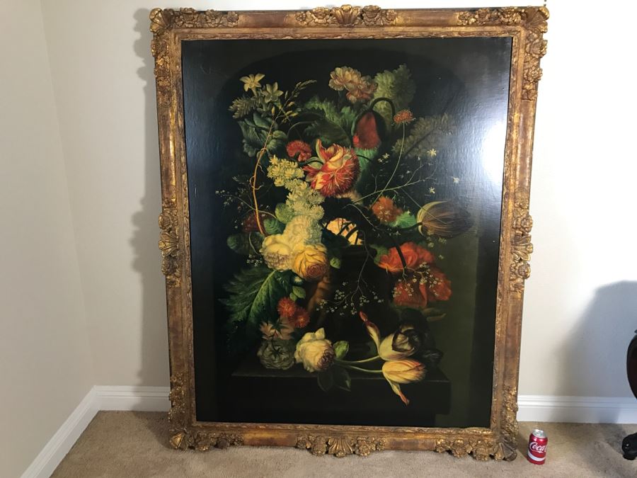 Chinese Artist Siu Ho Lee LARGE Framed Oil Painting On Canvas Depicting A Colorful Floral In Spectacular Gilt Wood Frame 55' X 67.5' Estimate $6,500 [Photo 45]