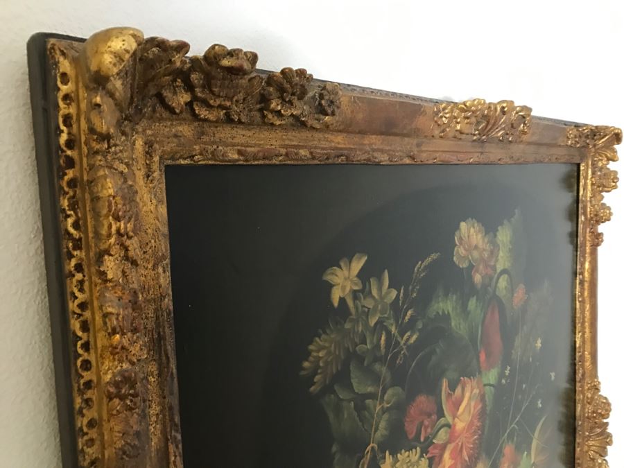 Chinese Artist Siu Ho Lee LARGE Framed Oil Painting On Canvas Depicting A Colorful Floral In Spectacular Gilt Wood Frame 55' X 67.5' Estimate $6,500 [Photo 29]