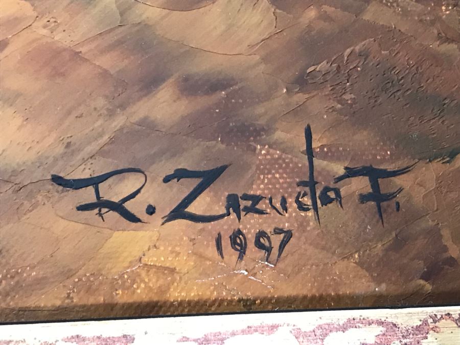 Original Oil Painting Still-Life With Vivid Colors By Robert Zazueta Showing Various Fruit, Wine, Grapes And Cheese 53' X 29' Estimate $500 [Photo 9]