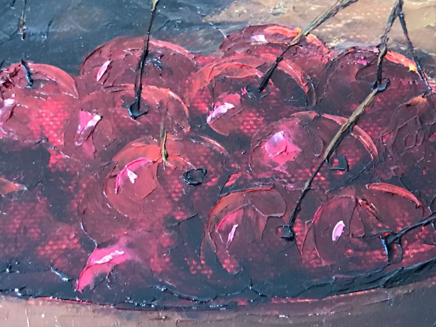 Original Oil Painting Still-Life With Vivid Colors By Robert Zazueta Showing Various Fruit, Wine, Grapes And Cheese 53' X 29' Estimate $500 [Photo 10]