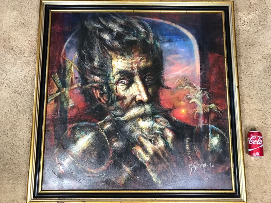 Framed Original Oil Painting By Miguel Najera Loera Depicting Don Quixote 40' X 40' [Photo 3]