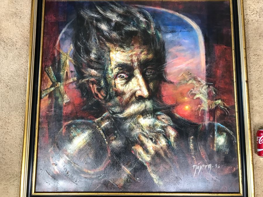 Framed Original Oil Painting By Miguel Najera Loera Depicting Don Quixote 40' X 40' [Photo 1]