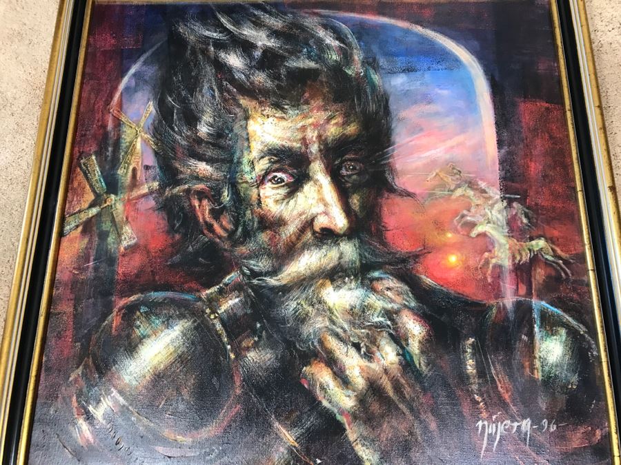Framed Original Oil Painting By Miguel Najera Loera Depicting Don Quixote 40' X 40' [Photo 13]