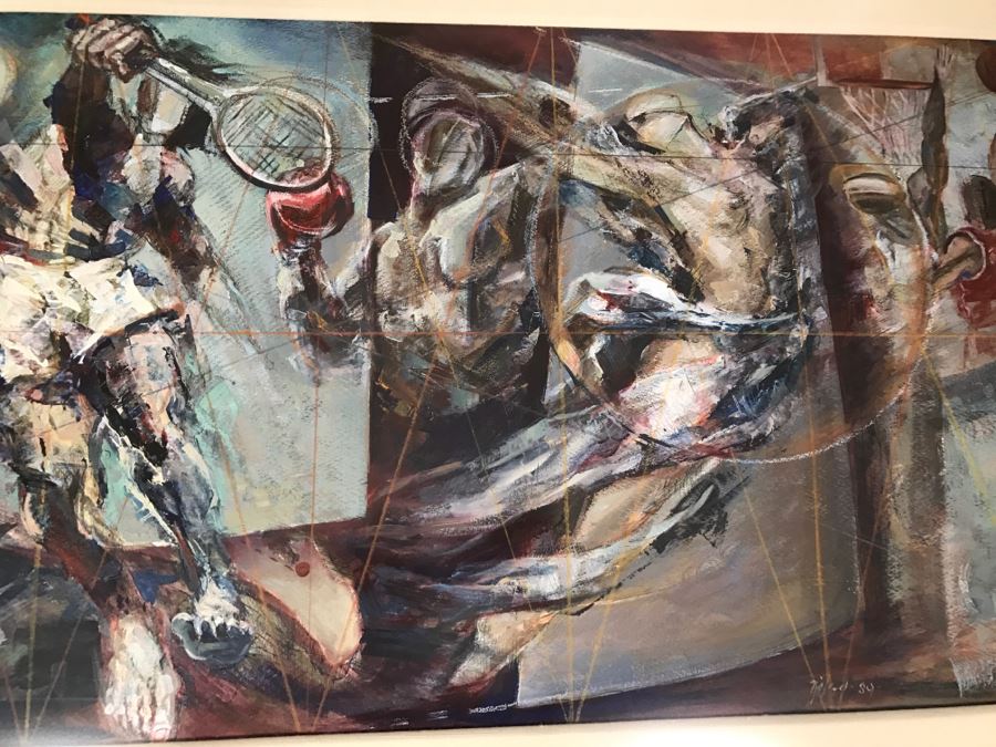 Framed Original Oil Painting By Miguel Najera Loera Titled 'Homage To Olympics' 56' X 27' [Photo 7]