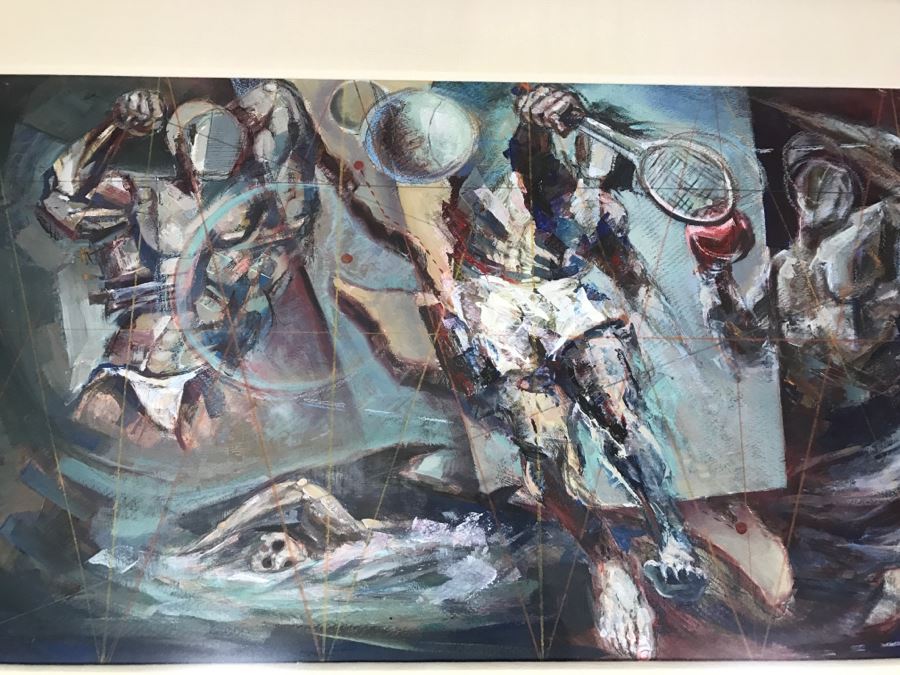 Framed Original Oil Painting By Miguel Najera Loera Titled 'Homage To Olympics' 56' X 27' [Photo 5]