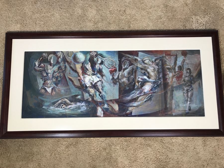 Framed Original Oil Painting By Miguel Najera Loera Titled 'Homage To Olympics' 56' X 27' [Photo 2]