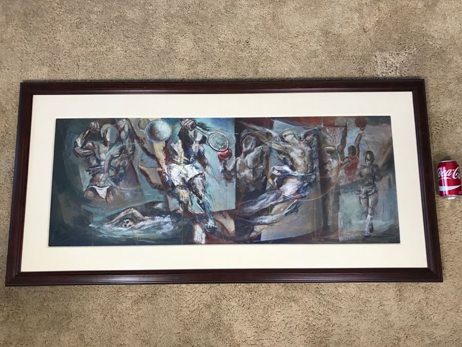 Framed Original Oil Painting By Miguel Najera Loera Titled 'Homage To Olympics' 56' X 27'