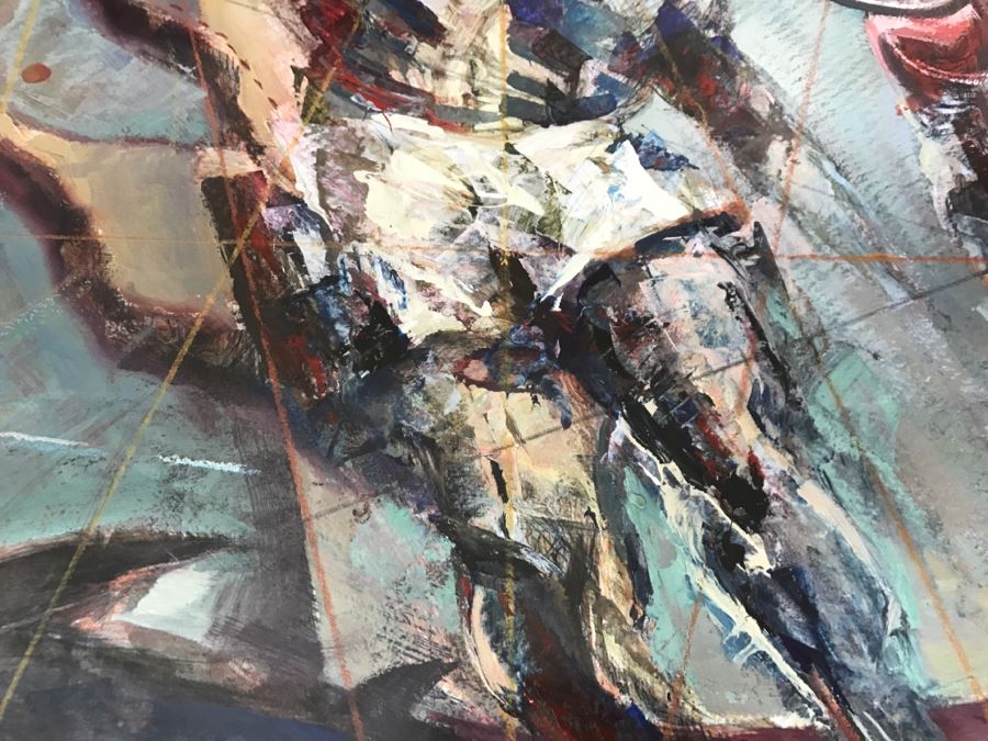 Framed Original Oil Painting By Miguel Najera Loera Titled 'Homage To Olympics' 56' X 27' [Photo 17]