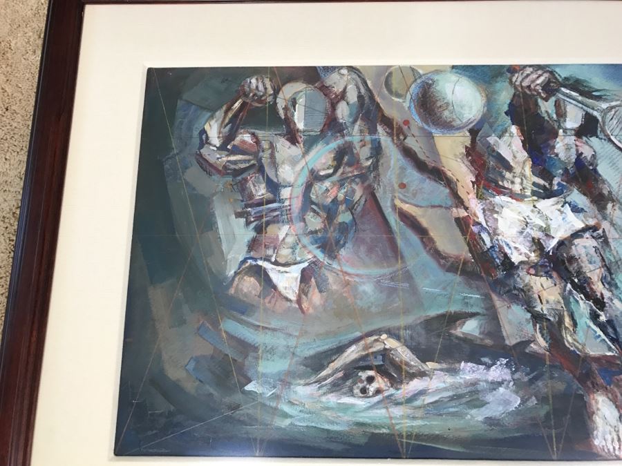 Framed Original Oil Painting By Miguel Najera Loera Titled 'Homage To Olympics' 56' X 27' [Photo 4]