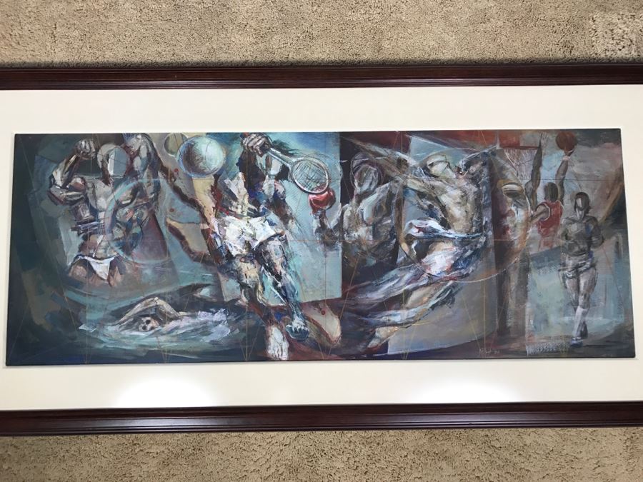 Framed Original Oil Painting By Miguel Najera Loera Titled 'Homage To Olympics' 56' X 27' [Photo 3]