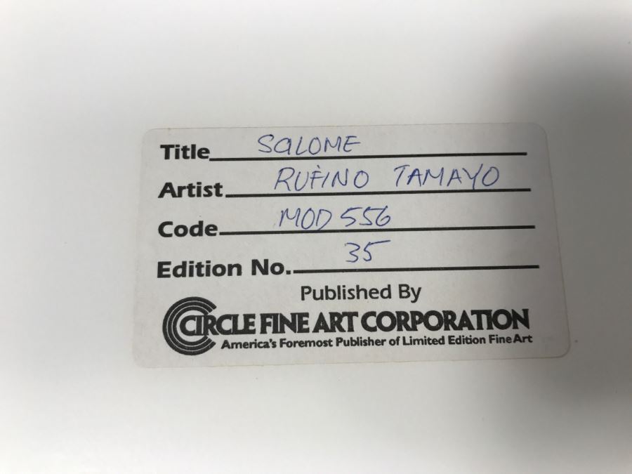 Rofino Tamayo Framed Limited Edition Serigraph Titled 'Salome' 65 Of 250 Hand Signed 35' X 43' Estimate $4,500 [Photo 15]