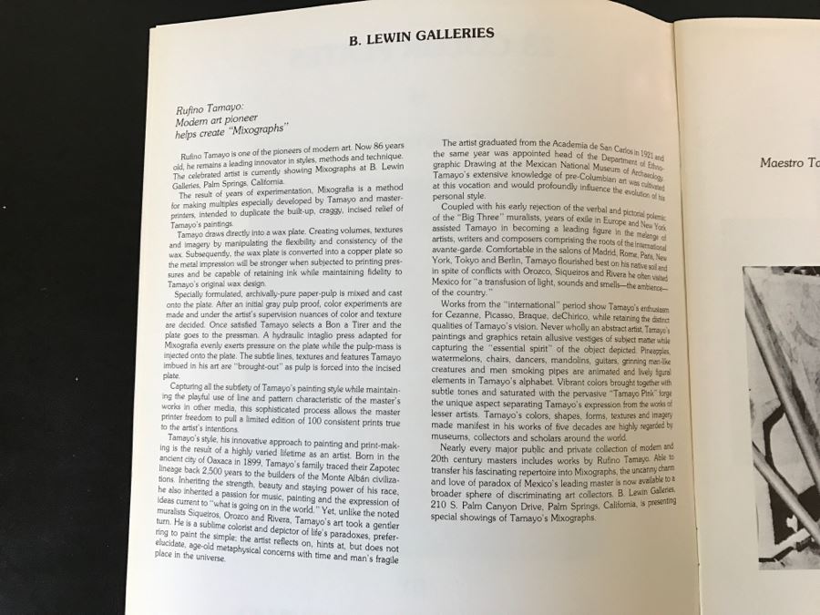 RARE Rufino Tamayo Mixograph On Handmade Paper Titled 'Jumping Child' Limited Edition 57 Of 100 1982 With COA 34' X 31' X 3' - Hand Signed Lower Right Estimate $16,500 - This Item Has A Reserve Price [Photo 23]