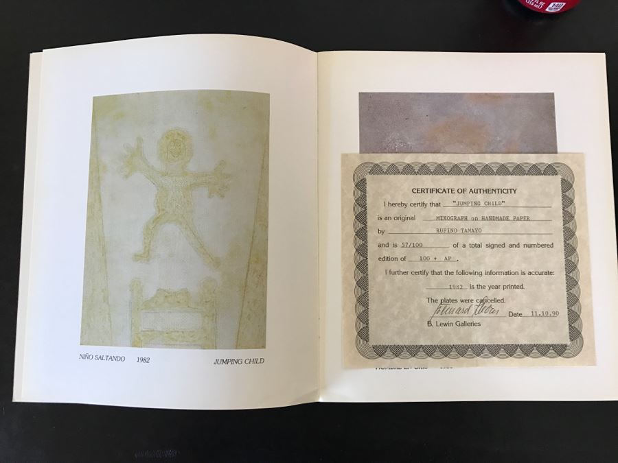 RARE Rufino Tamayo Mixograph On Handmade Paper Titled 'Jumping Child' Limited Edition 57 Of 100 1982 With COA 34' X 31' X 3' - Hand Signed Lower Right Estimate $16,500 - This Item Has A Reserve Price [Photo 4]