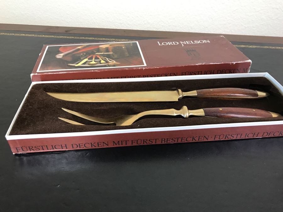 FF Furst Besteck German Carving Set Knife & Fork Lord Nelson Brass & Hardwood In Original Box Never Used [Photo 6]