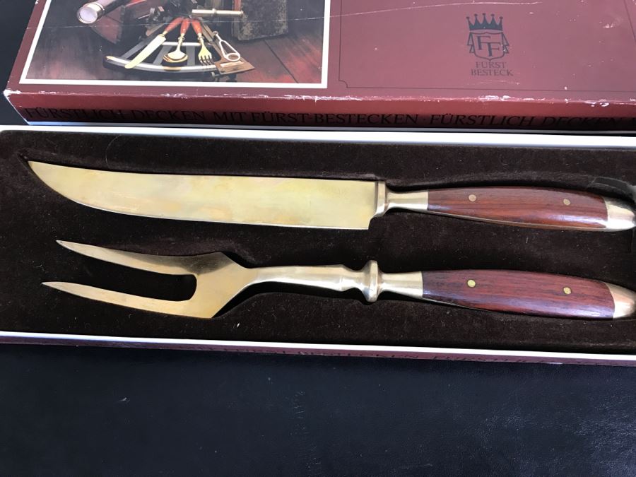 FF Furst Besteck German Carving Set Knife & Fork Lord Nelson Brass & Hardwood In Original Box Never Used [Photo 7]