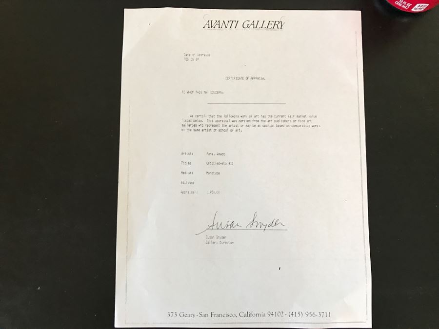 Amado Pena Monotype Signed Lower Middle Untitled-Eta #11 38' X 32' Estimate $1,500 [Photo 14]