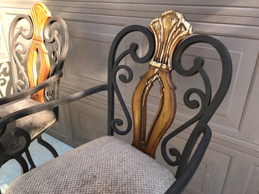 Set Of 3 Metal And Wood Swivel Bar Height Bar Stools [Photo 5]