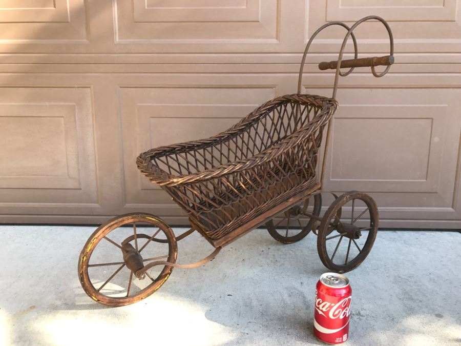 Antique Child's Stroller Made Of Wicker And Metal [Photo 11]