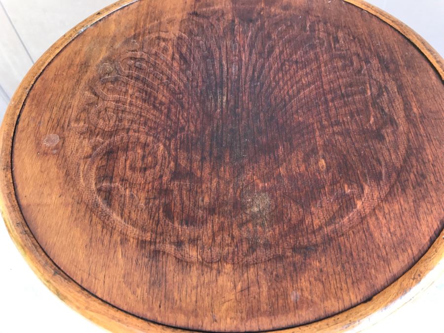 Antique Wooden Stool With Embossed Decorative Seat [Photo 6]