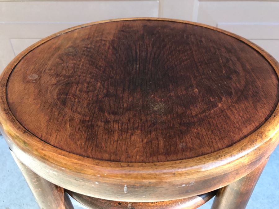 Antique Wooden Stool With Embossed Decorative Seat [Photo 8]