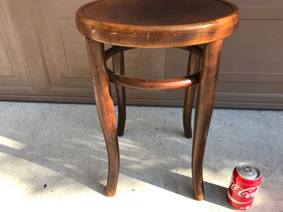 Antique Wooden Stool With Embossed Decorative Seat [Photo 9]