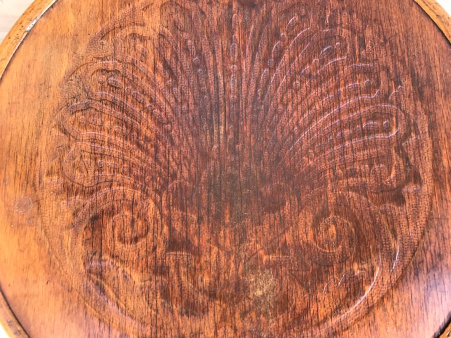 Antique Wooden Stool With Embossed Decorative Seat [Photo 7]