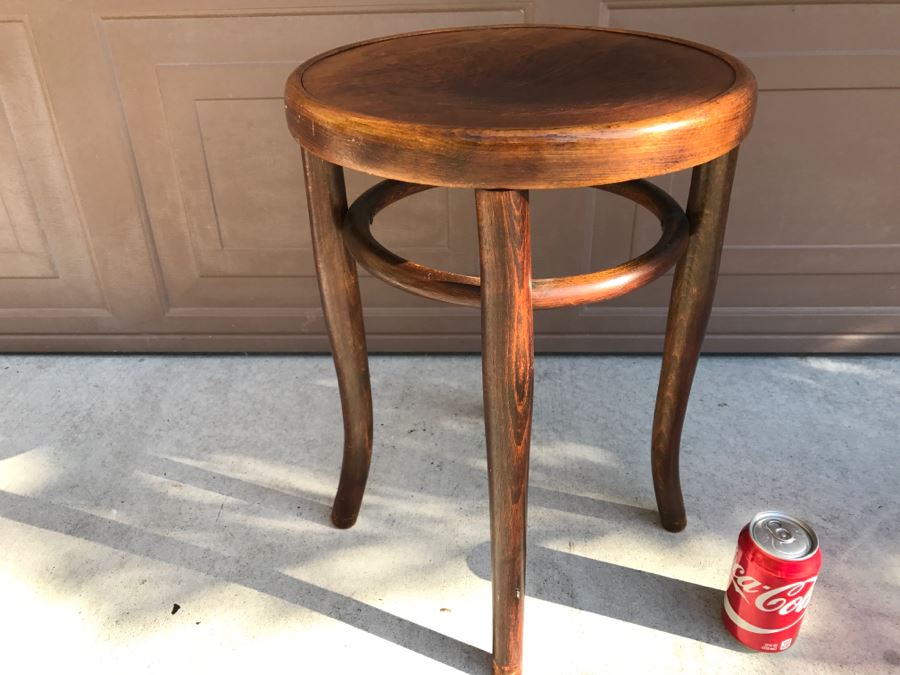 Antique Wooden Stool With Embossed Decorative Seat