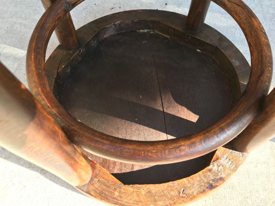 Antique Wooden Stool With Embossed Decorative Seat [Photo 11]