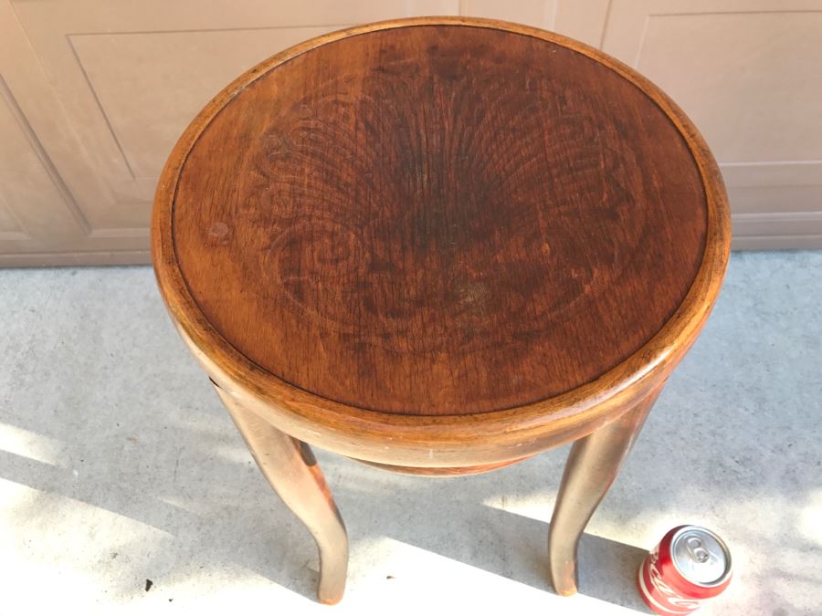 Antique Wooden Stool With Embossed Decorative Seat [Photo 5]